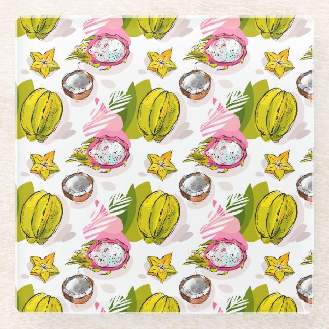 Dessous-de-verre En Verre Motif de fruits texturés à main libre (Devant)