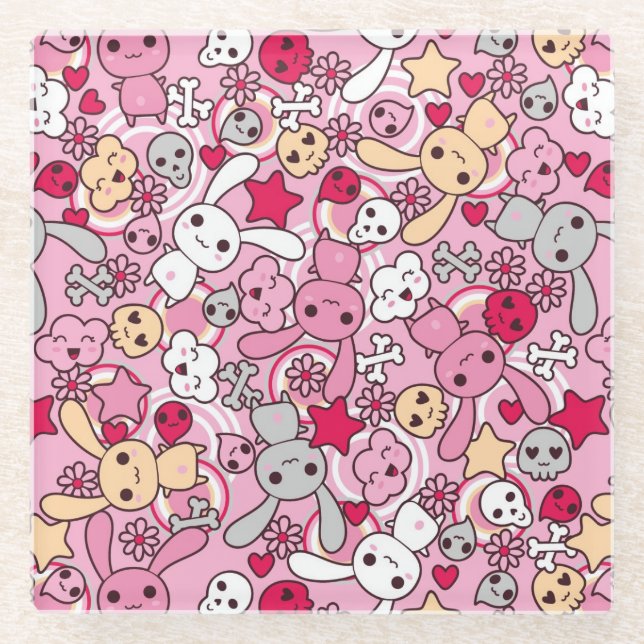Dessous-de-verre En Verre Motif de Kawaii (Devant)