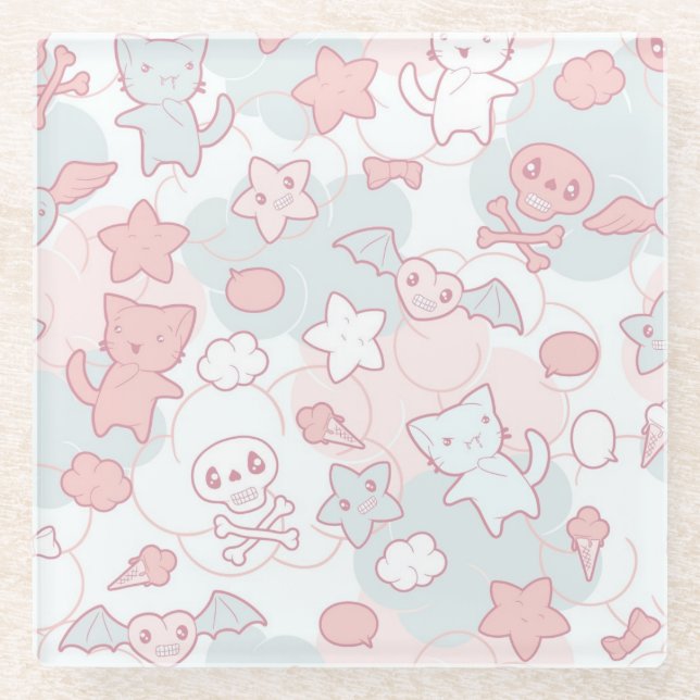 Dessous-de-verre En Verre motif de kawaii avec le griffonnage (Devant)