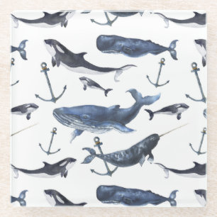 Dessous-de-verre En Verre Motif de la baleine et de la Ancre
