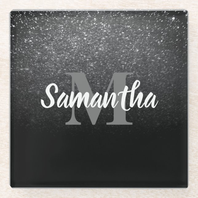 Dessous-de-verre En Verre Motif de la Parties scintillant noire (Devant)