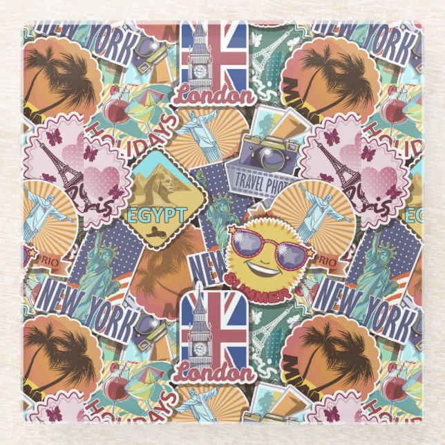 Dessous-de-verre En Verre Motif de l'autocollant couleur (Devant)