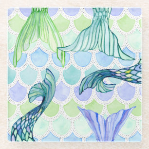 Dessous-de-verre En Verre Motif de l'échelle du poisson de couleur d'eau de