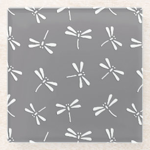 Dessous-de-verre En Verre Motif de libellules japonais, gris / gris et blanc
