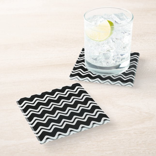 Dessous-de-verre En Verre Motif de ligne double couleur Zig Zag (Incliné)
