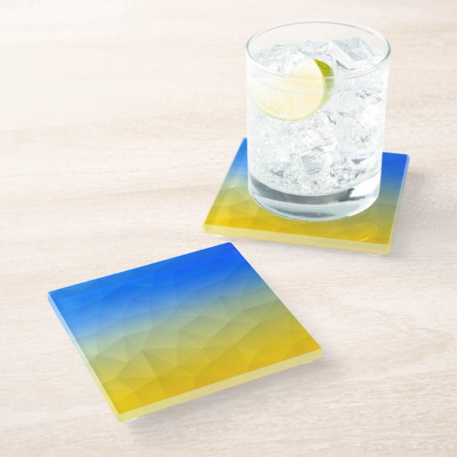 Dessous-de-verre En Verre Motif de maillage géométrique bleu jaune Ukraine (Incliné)