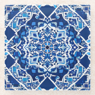 Dessous-de-verre En Verre Motif de mosaïque en Indigo et Cobalt Blue