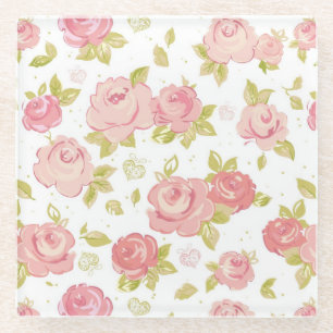 Dessous-de-verre En Verre Motif de papier peint d'élégance des roses roses 3