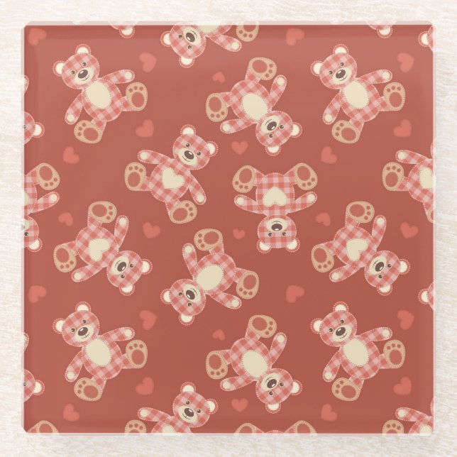 Dessous-de-verre En Verre motif de patchwork d'ours (Devant)
