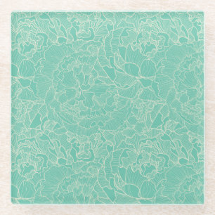 Dessous-de-verre En Verre Motif de pivoine de turquoise