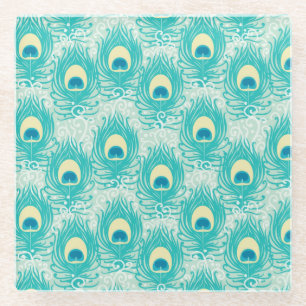 Dessous-de-verre En Verre Motif de plumes de paon