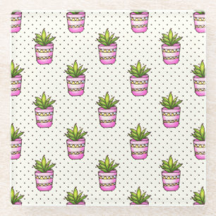 Dessous-de-verre En Verre Motif de point Polka Succulent Aquarelle