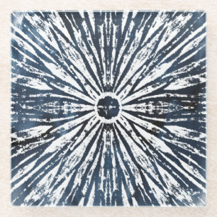 Dessous-de-verre En Verre Motif de radial d'encre d'indigo