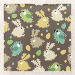 Dessous-de-verre En Verre motif de ressort avec des oeufs de pâques, oiseau