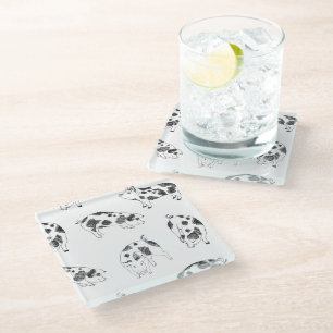 Dessous-de-verre En Verre Motif de taches de vache en noir et blanc dessiné