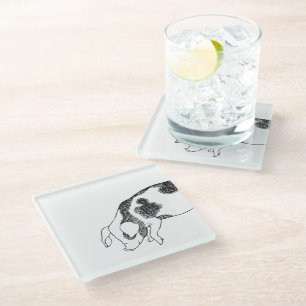 Dessous-de-verre En Verre Motif de taches de vache en noir et blanc dessiné