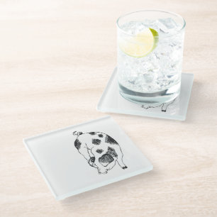 Dessous-de-verre En Verre Motif de taches de vache en noir et blanc dessiné