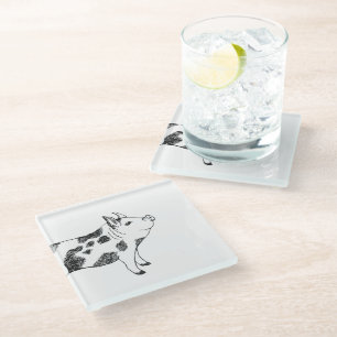 Dessous-de-verre En Verre Motif de taches de vache en noir et blanc dessiné