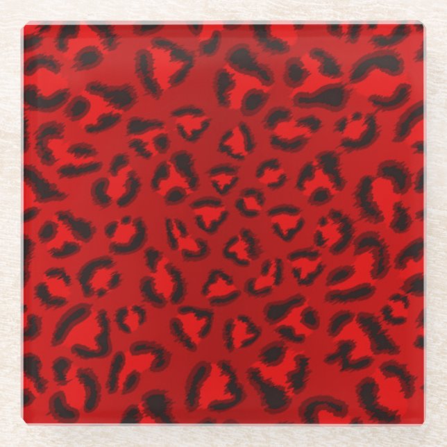 Dessous-de-verre En Verre motif de texture léopard rose. (Devant)