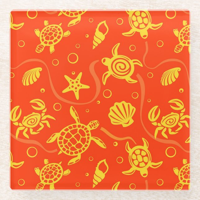 Dessous-de-verre En Verre Motif de tortues (Devant)