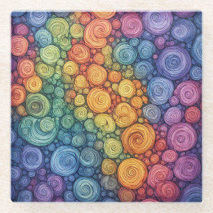 Dessous-de-verre En Verre Motif de tourbillon de gribouillis abstrait coloré