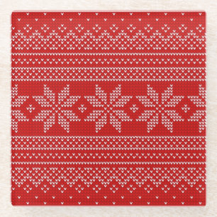 Dessous-de-verre En Verre Motif de tricot de Noël Rouge et blanc