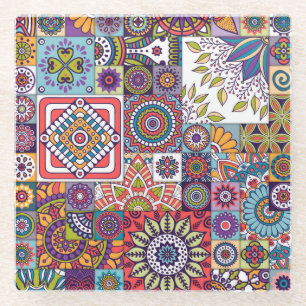 Dessous-de-verre En Verre Motif de tuile de Mandala