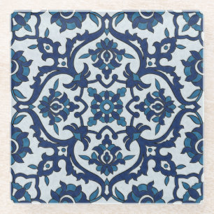 Dessous-de-verre En Verre Motif de tuiles florales Azulejos bleu-portugais
