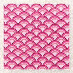 Dessous-de-verre En Verre Motif de vague Art Déco - fuchsia et corail