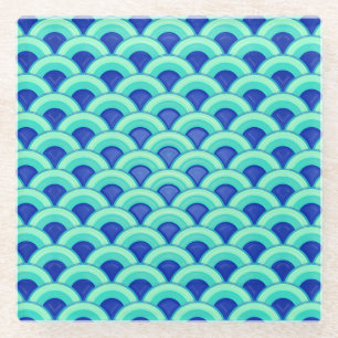 Dessous-de-verre En Verre Motif de vague Art Déco - turquoise et cobalt