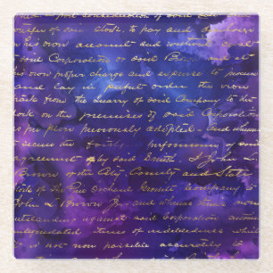 Dessous-de-verre En Verre Motif d'encre violette aquarelle avec écriture dor