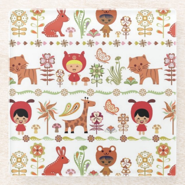 Dessous-de-verre En Verre Motif d'enfant et d'animaux (Devant)