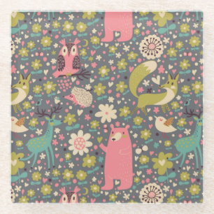 Dessous-de-verre En Verre Motif des animaux de la forêt
