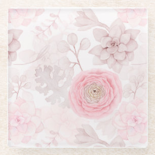 Dessous-de-verre En Verre Motif d'été illustrant la réussite des fleurs rose