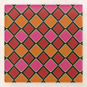 Dessous-de-verre En Verre Motif diamant Harlequin vibrant en rouge, orange,