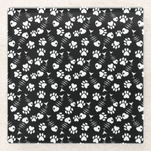 Dessous-de-verre En Verre motif d'impression de chat d'os de poissons