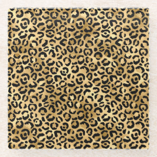 Dessous-de-verre En Verre Motif élégant à taches de léopard en or et noir