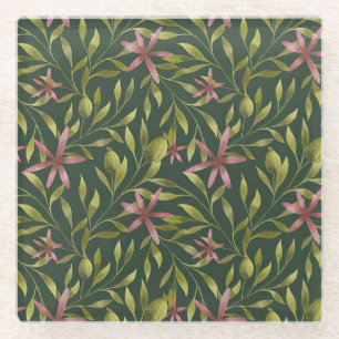 Dessous-de-verre En Verre Motif élégant de fleurs roses sur fond sombre