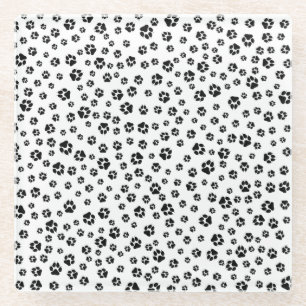 Dessous-de-verre En Verre Motif Empreinte de patte noir blanc