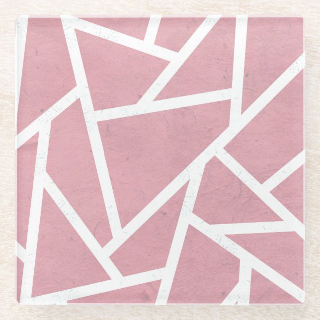 Dessous-de-verre En Verre Motif en mosaïque corail et blanc (Devant)