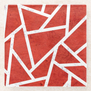 Dessous-de-verre En Verre Motif en mosaïque rouge et blanche