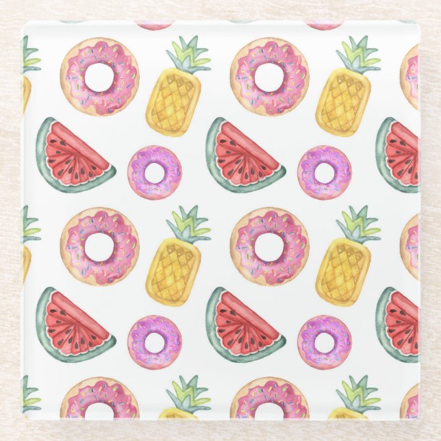 Dessous-de-verre En Verre Motif en pastel de flotteur de piscine d'aquarelle (Devant)