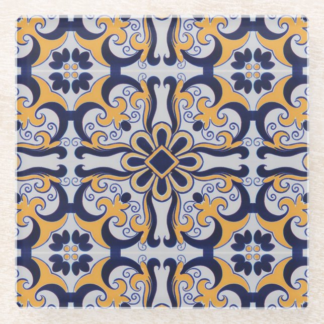 Dessous-de-verre En Verre Motif en tuiles portugaises (Devant)