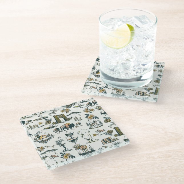 Dessous-de-verre En Verre Motif faunique du parc national Yellowstone (Incliné)