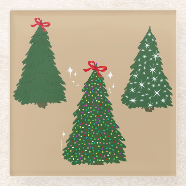 Dessous-de-verre En Verre Motif Festive Tan Christmas Tree (Devant)