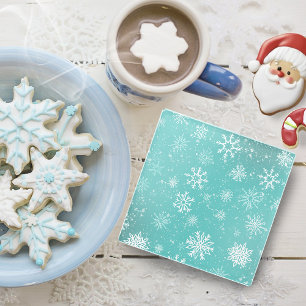 Dessous-de-verre En Verre Motif Flocons de Neige Bleu Turquoise Doux Gel Hiv
