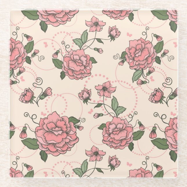 Dessous-de-verre En Verre Motif floral 5 (Devant)