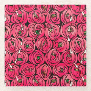 Dessous-de-verre En Verre Motif floral Art Nouveau de rose de Rennie Mackint