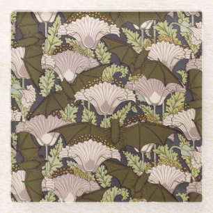 Dessous-de-verre En Verre Motif floral Art nouveau vintage avec chauve-souri