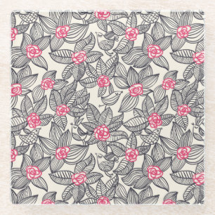 Dessous-de-verre En Verre Motif floral avec les oiseaux 2 de bande dessinée